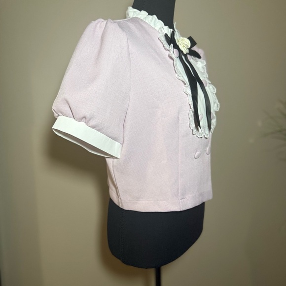 Vintage Coquette Cropped Blouse Dusty Rose Puff Sleeve - Picture 3 of 7